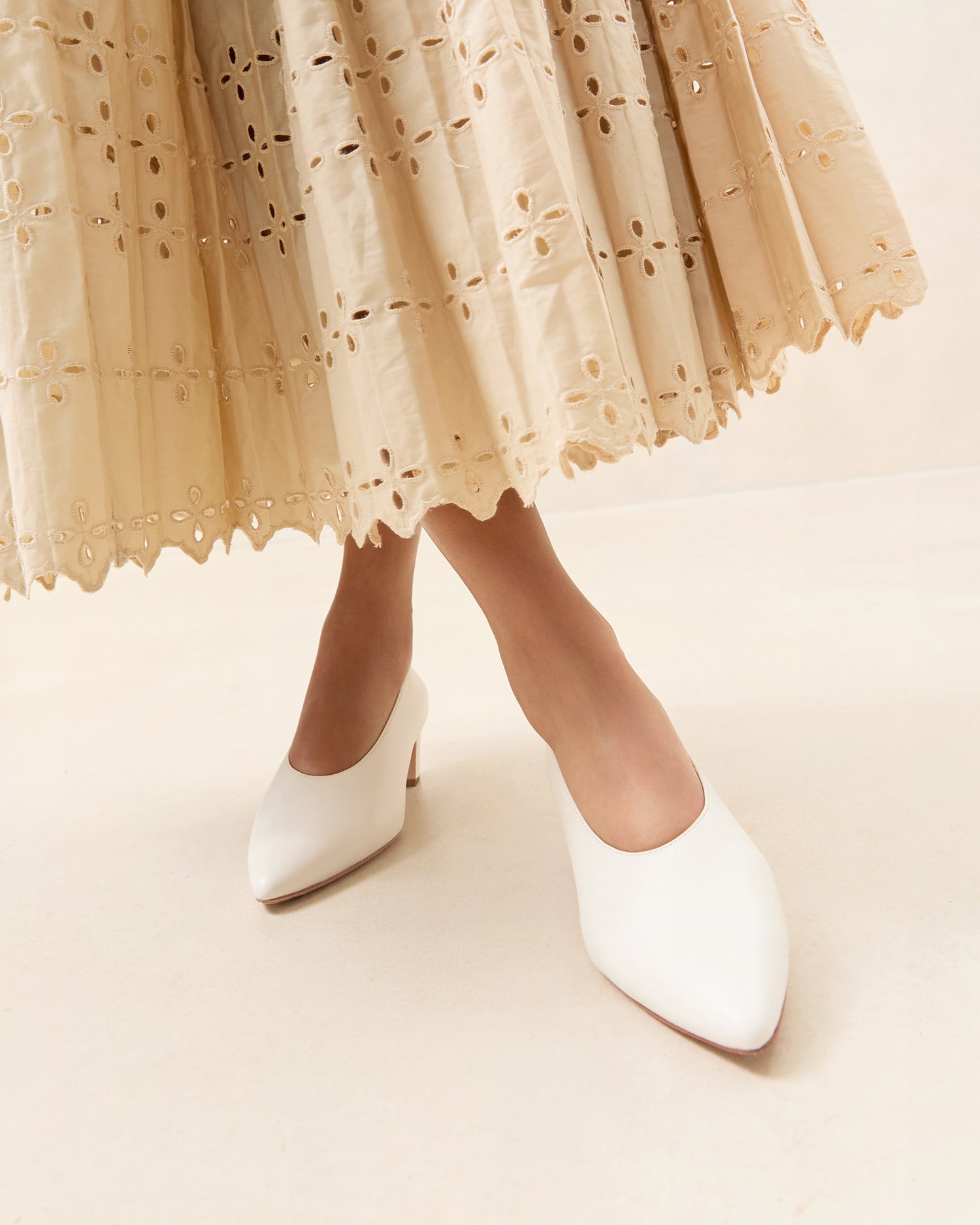 Maeve Ecru Leather Low Pump
