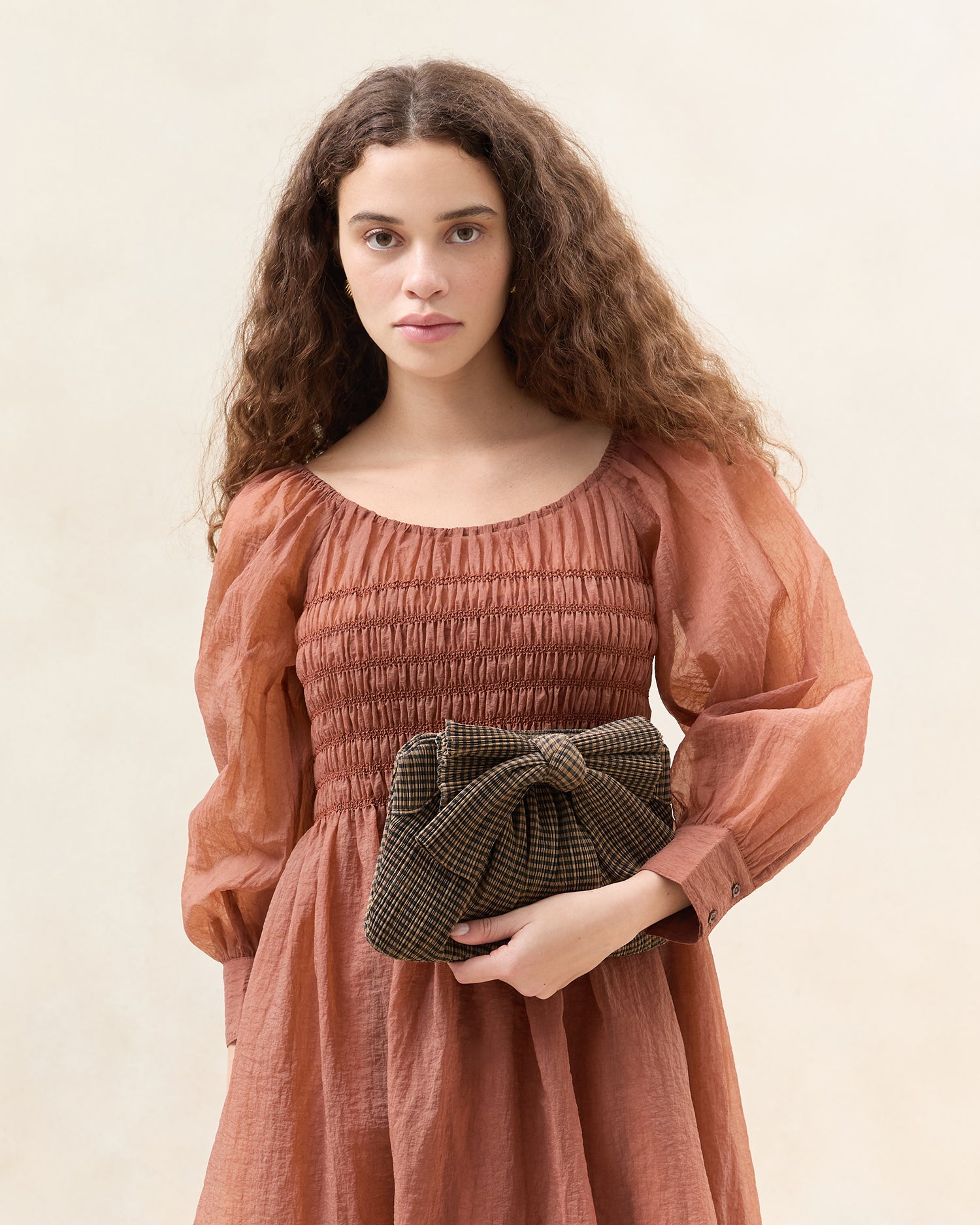 Rayne Brown/Black Pleated Bow Clutch
