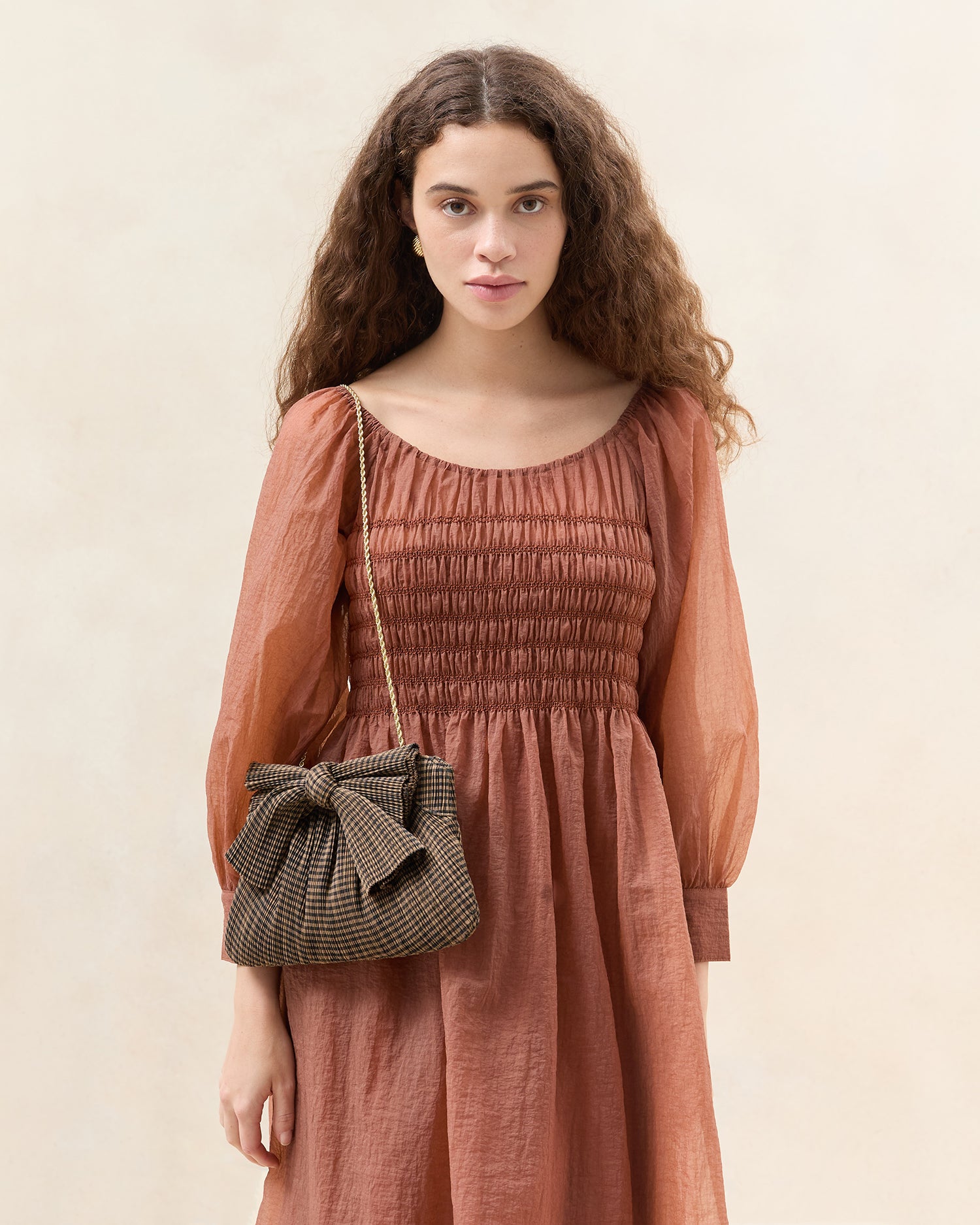 Rayne Brown/Black Pleated Bow Clutch