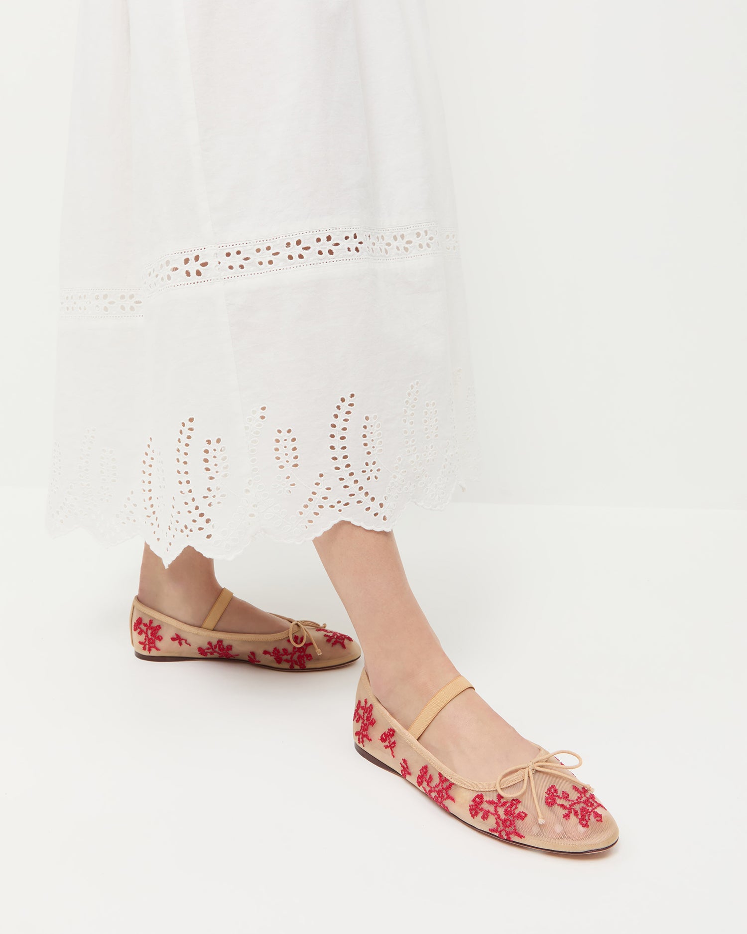Leonie Caramel/Red Embroidered Ballet Flat