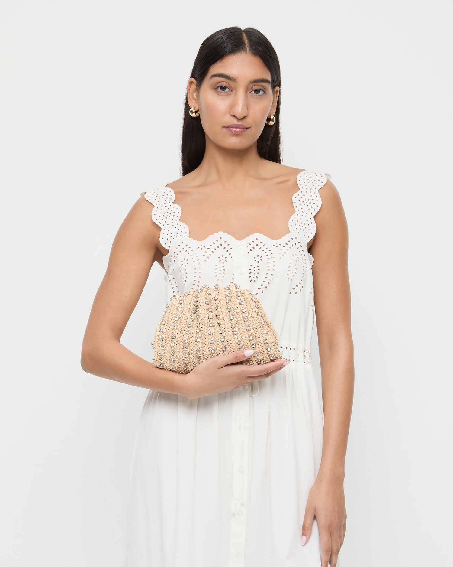 Bailey Natural/Crystal Dome Clutch