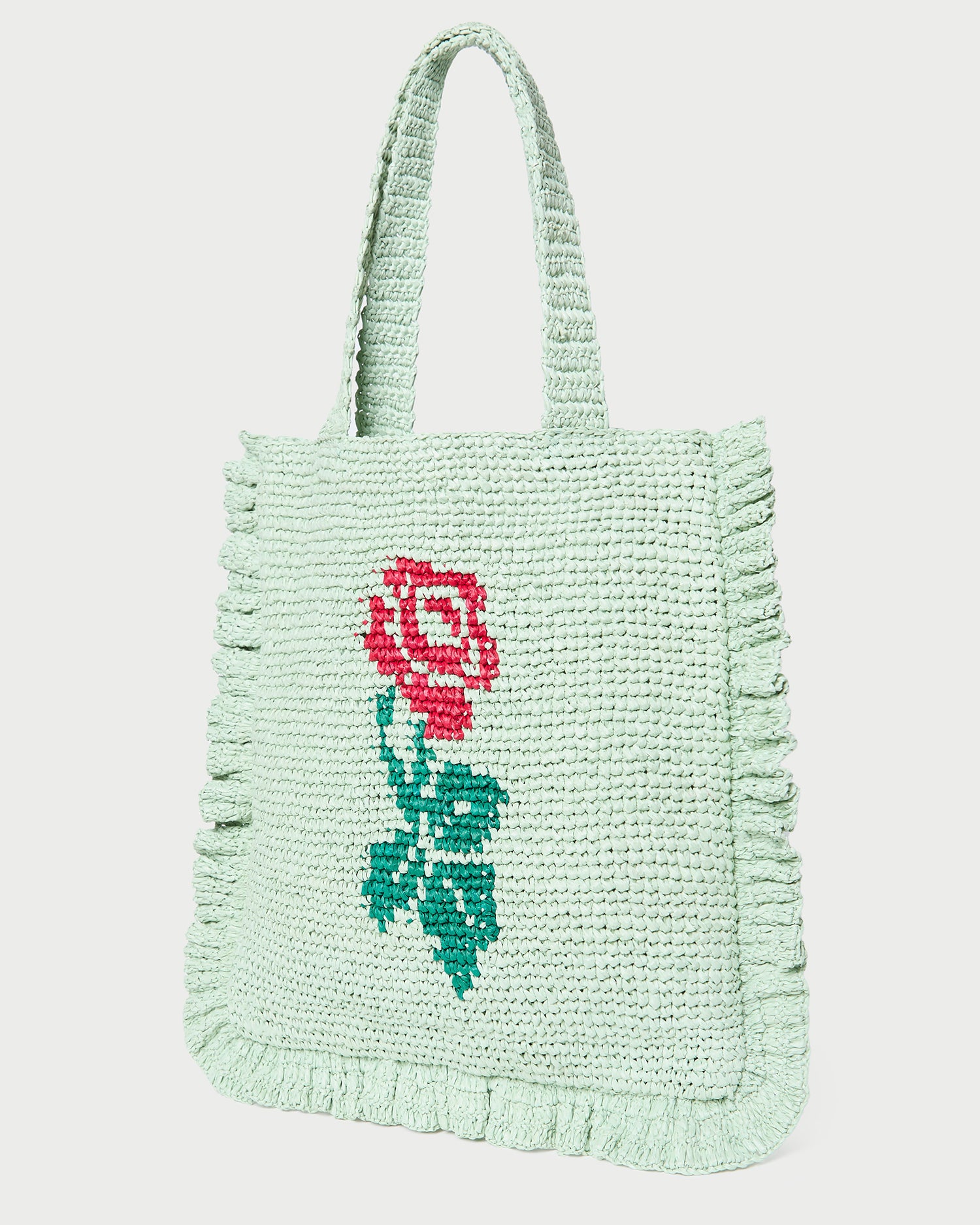 Justine Mint Crochet Ruffle Tote