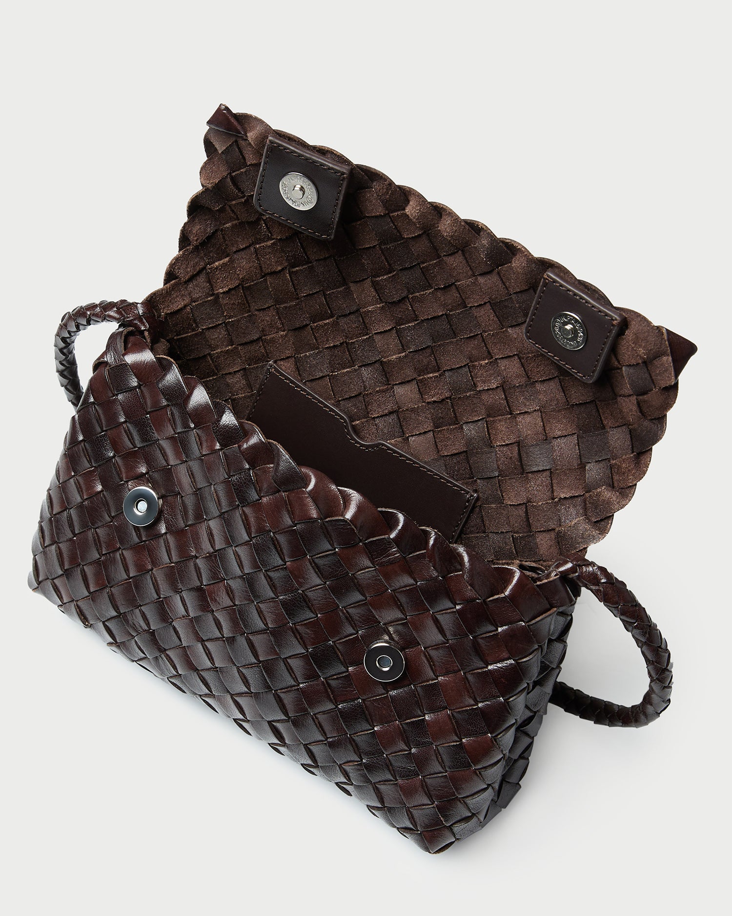 Vinnie Chocolate Leather Woven Crossbody