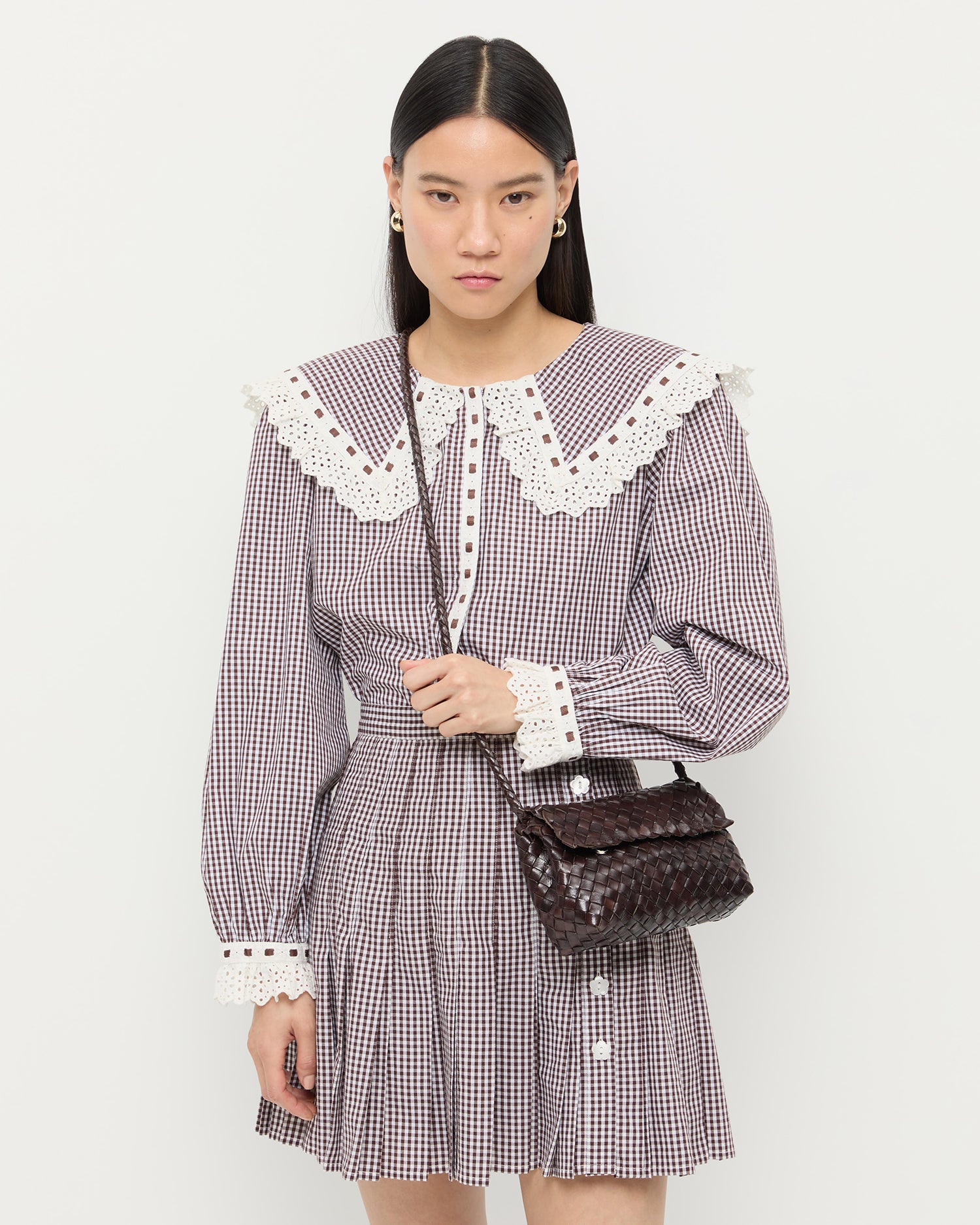 Vinnie Chocolate Leather Woven Crossbody