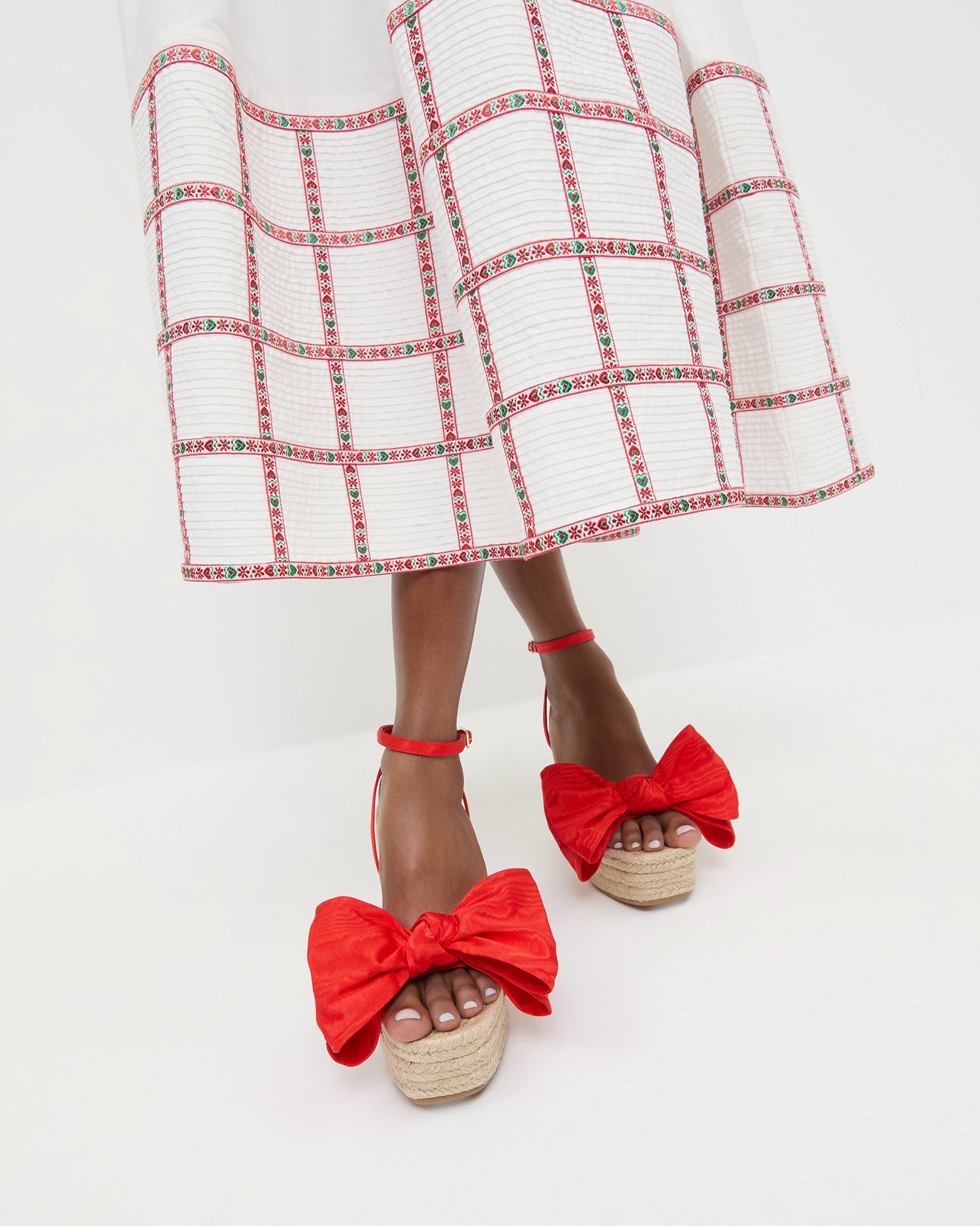 Angelina Red Moiré Bow Wedge