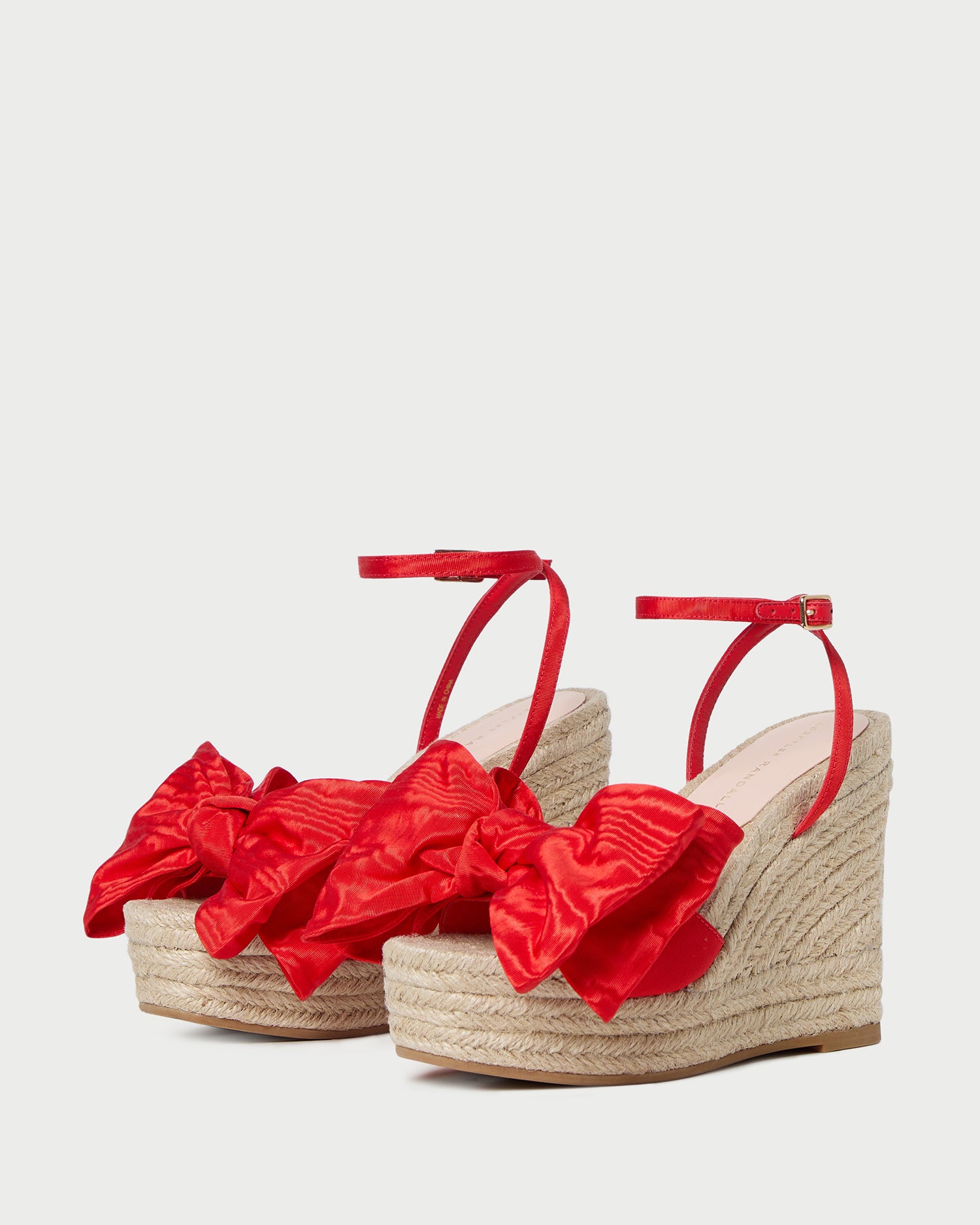 Angelina Red Moiré Bow Wedge