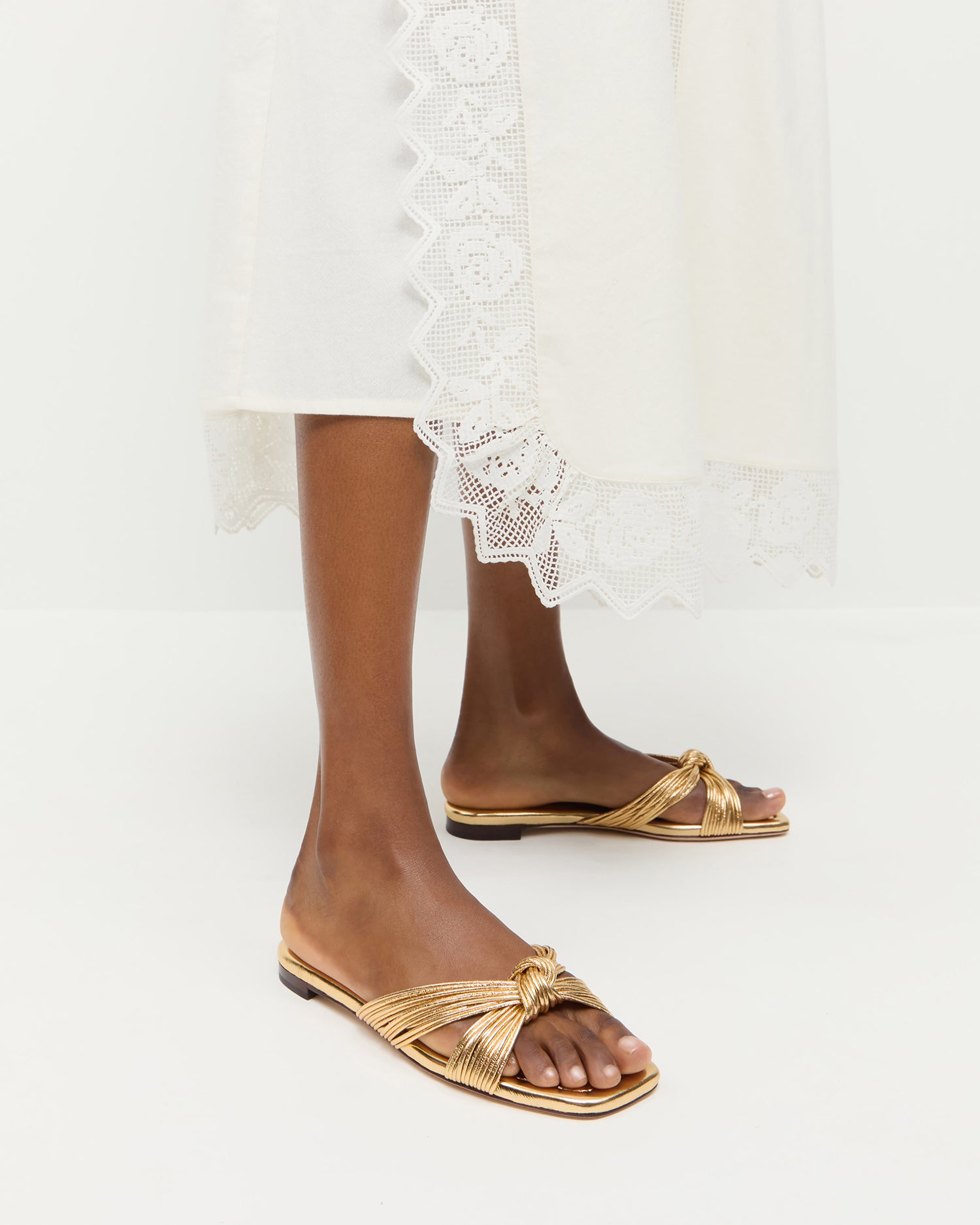 Flossie Champagne Leather Flat Sandal