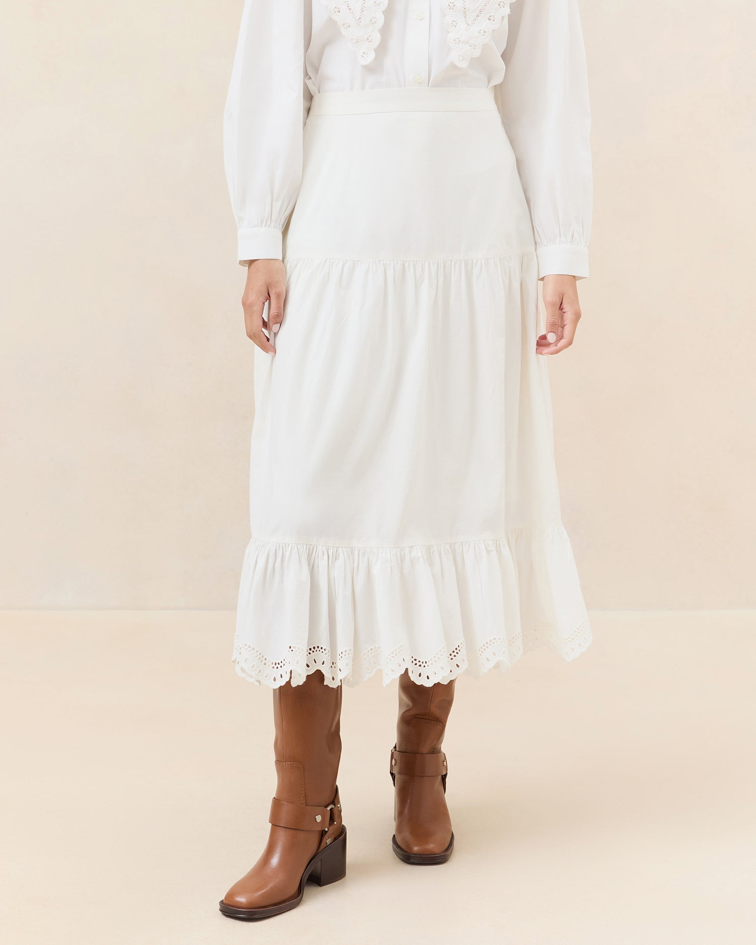 Viola Broderie Trim Midi Skirt