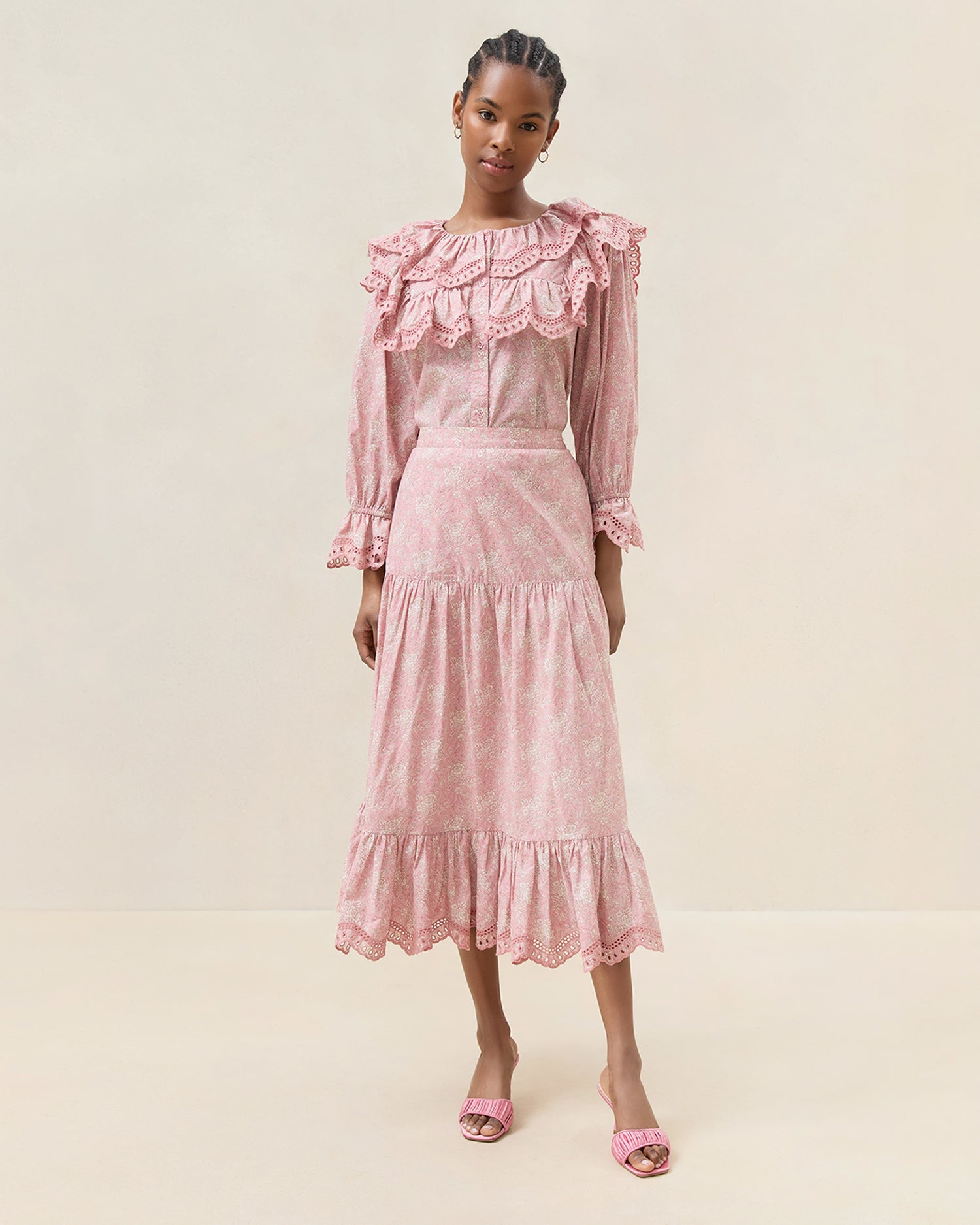 Viola Broderie Trim Midi Skirt