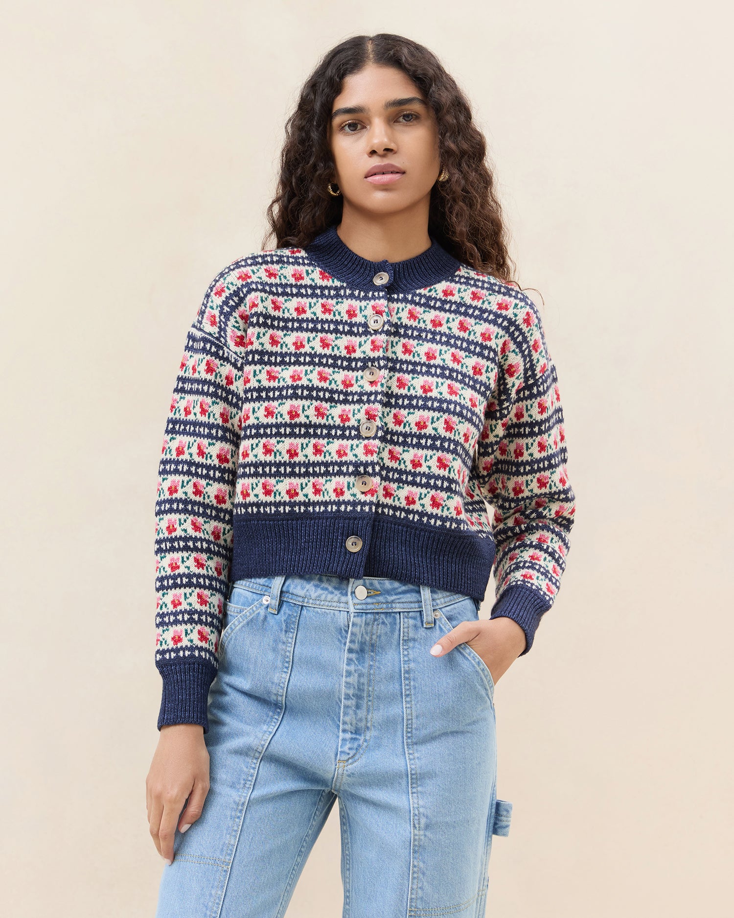 Blue Jean Floral Intarsia / XL