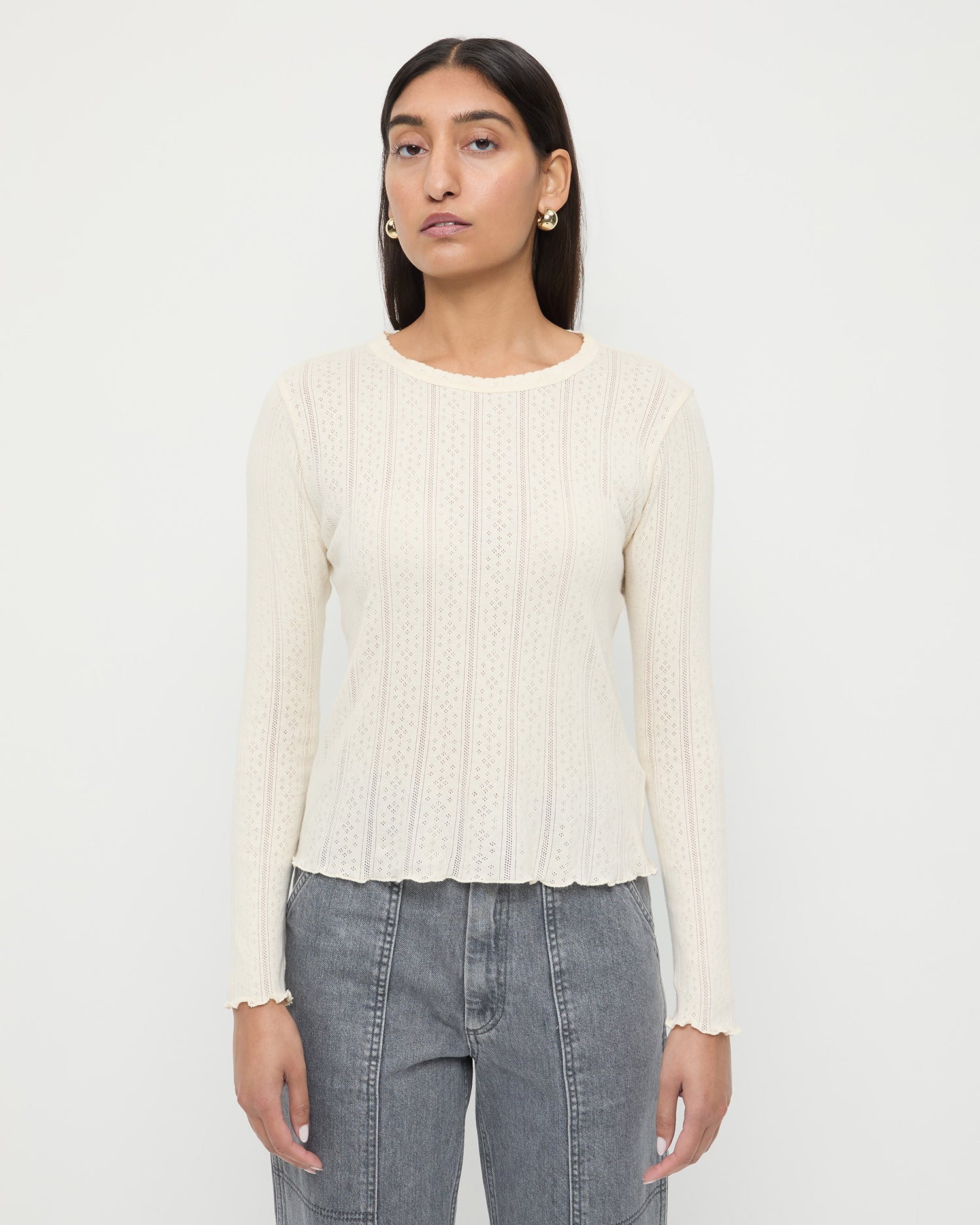 Lolo Cream Pointelle Long-Sleeve Tee