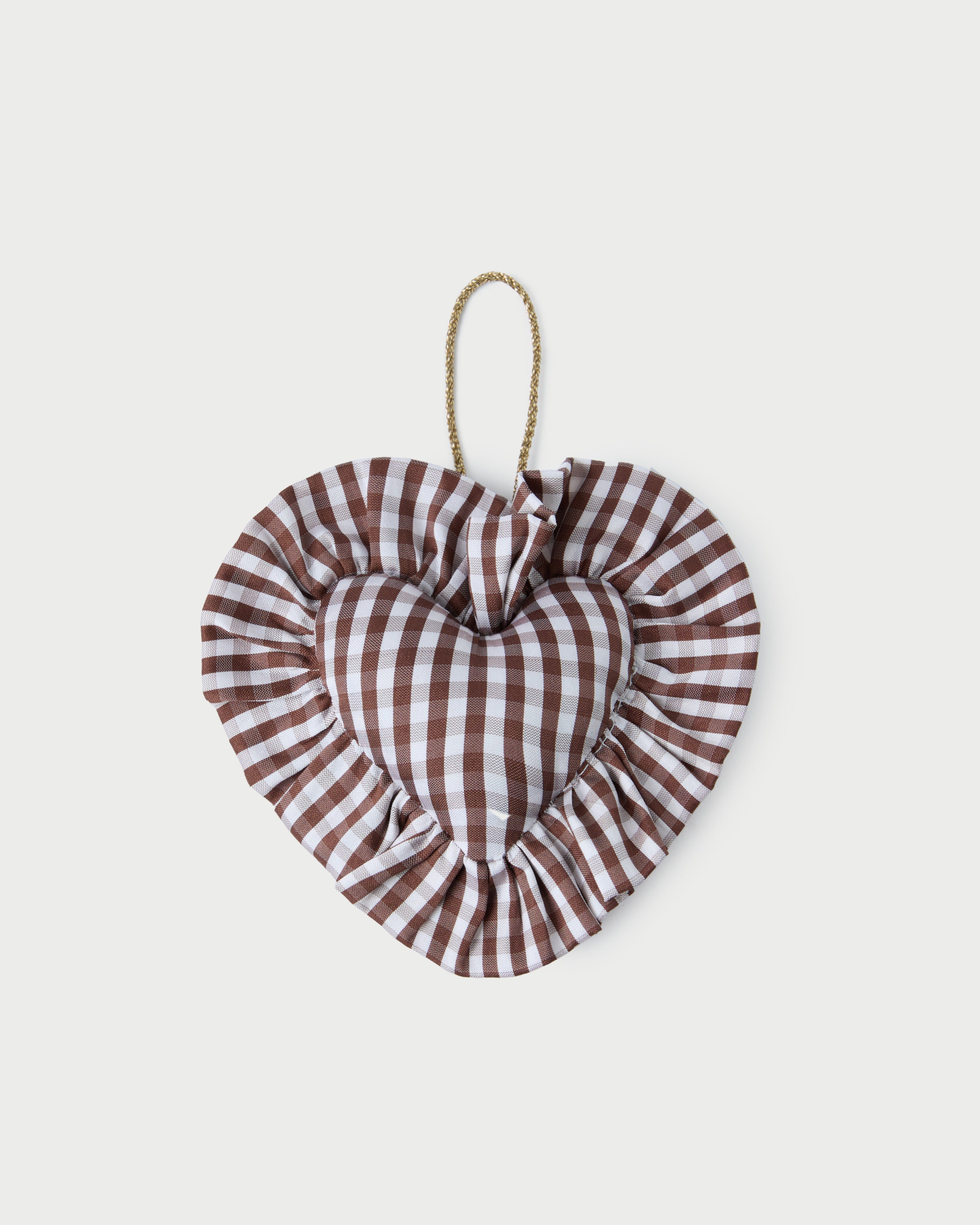 LR x Tara Roma Brown Gingham Ruffle Heart Ornament