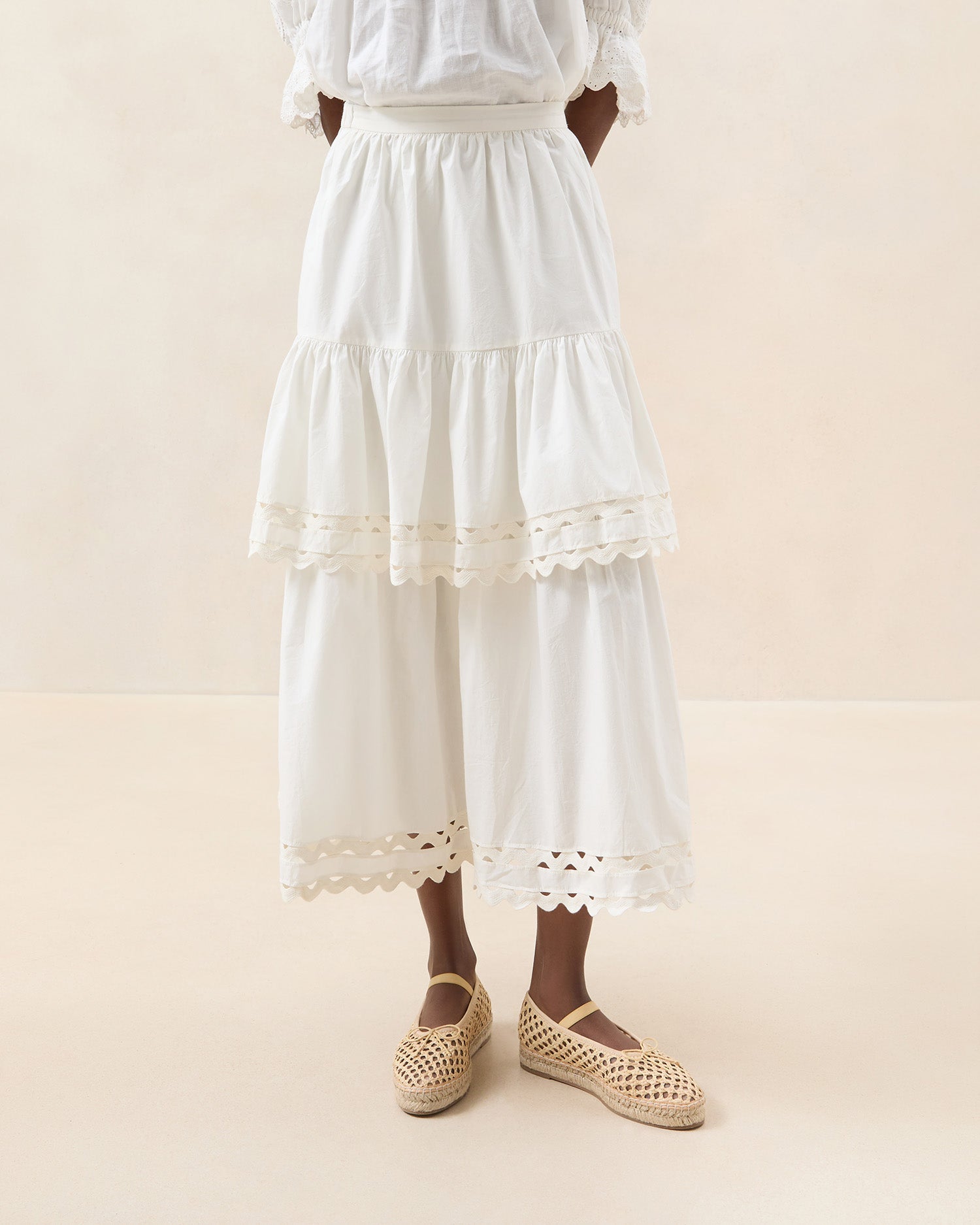 Sainy White Tiered Skirt