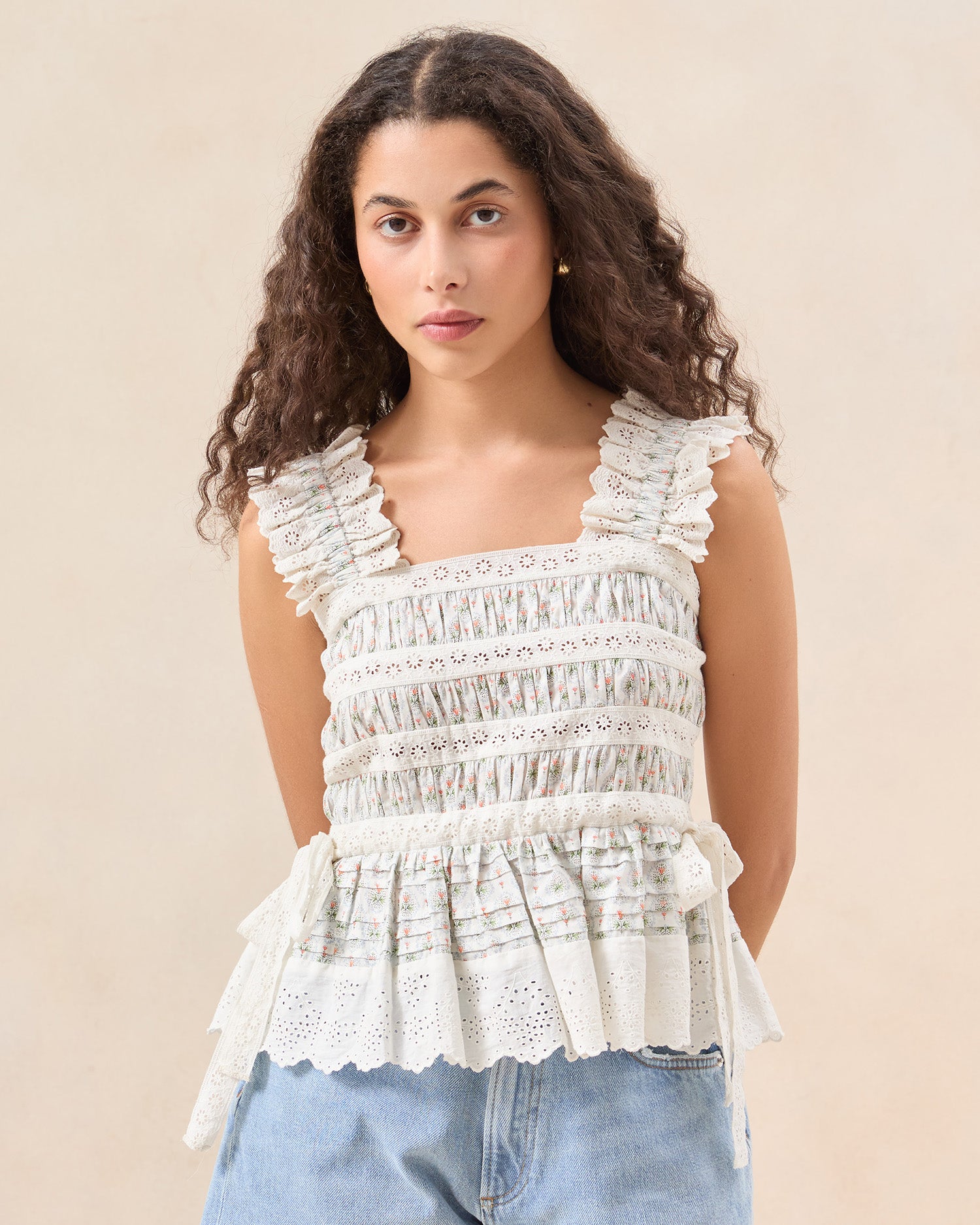 Amity Cream Floral Apron Top