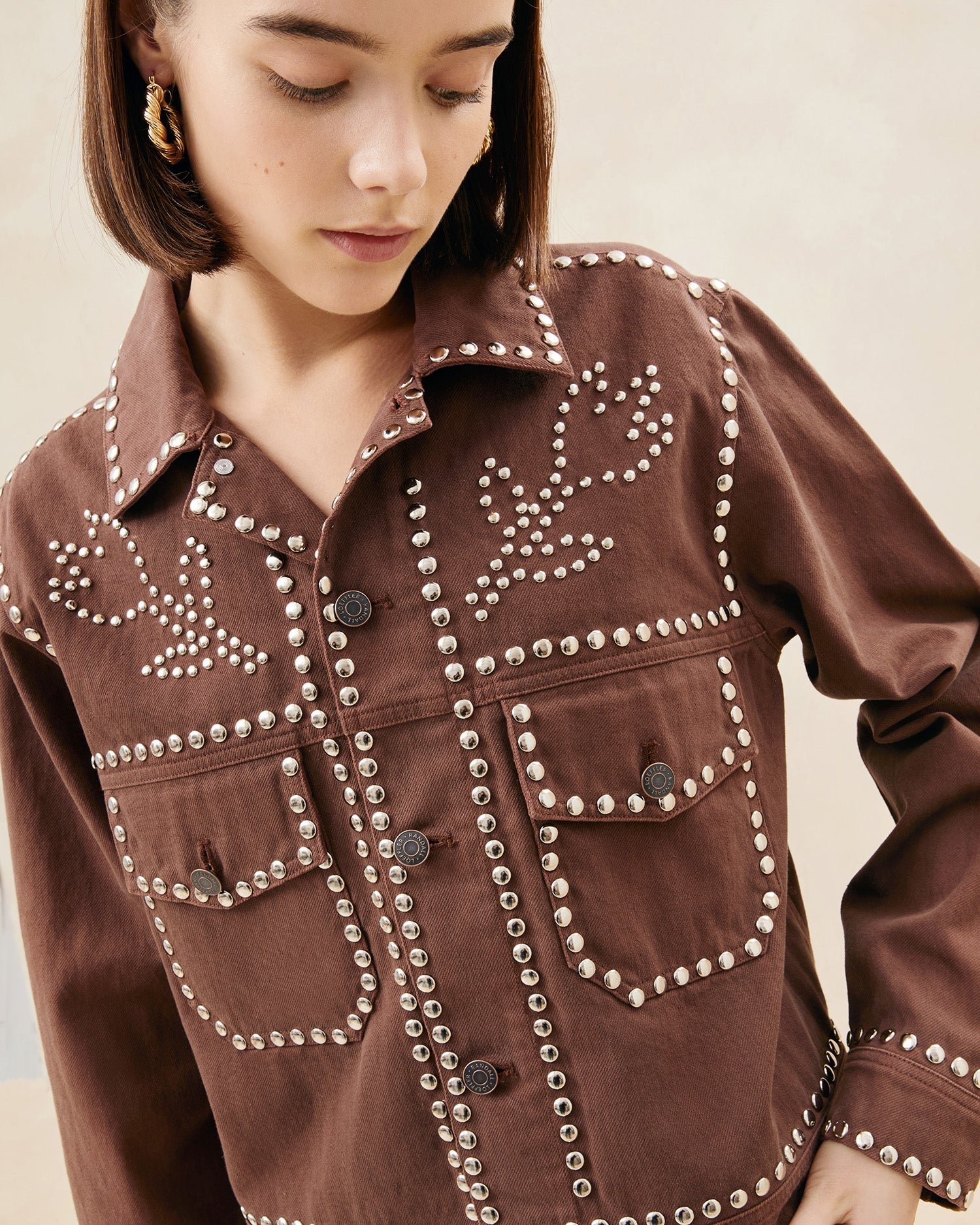 Elijah Espresso Studded Denim Jacket