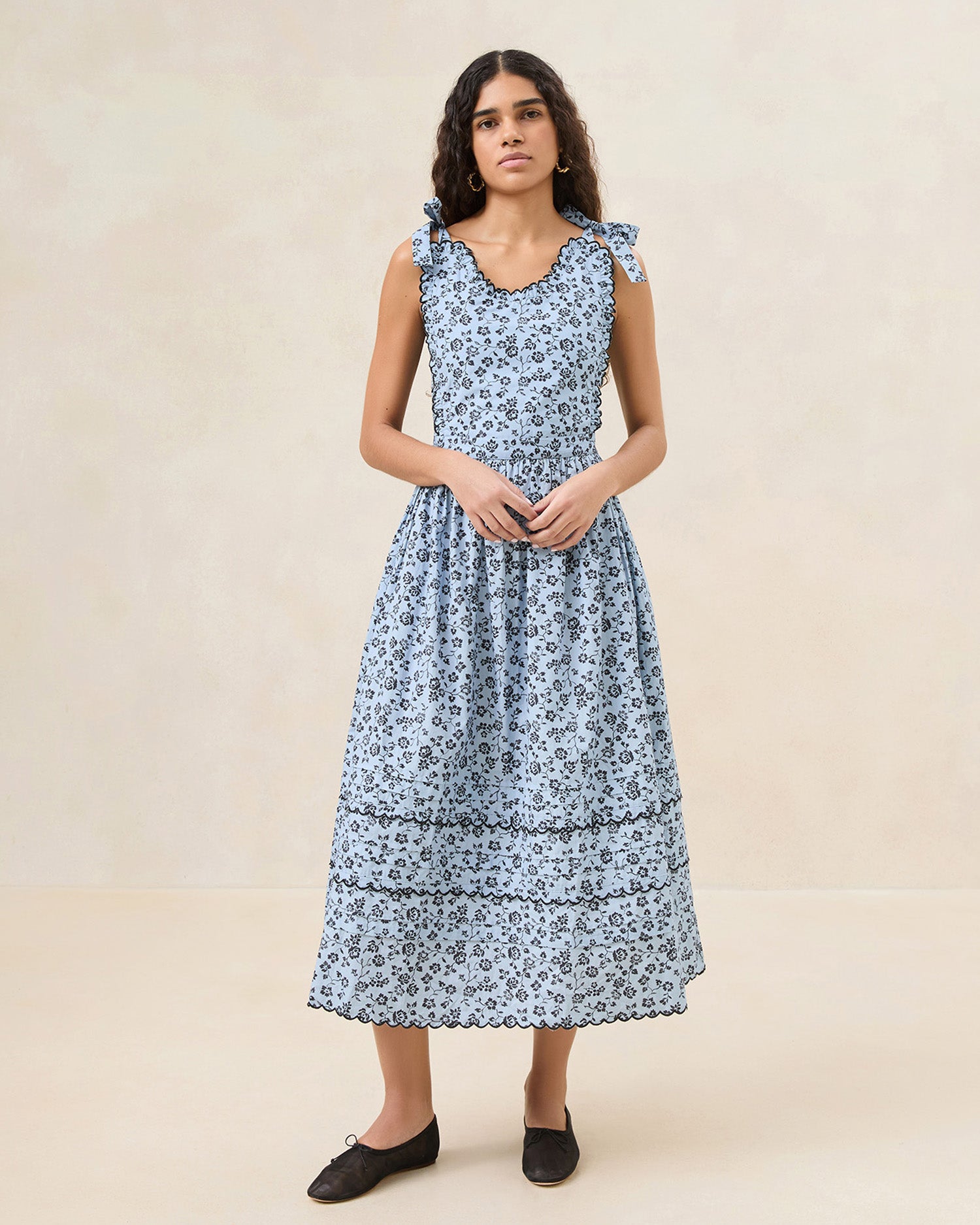 Bruna Blue/Black Floral Apron Dress