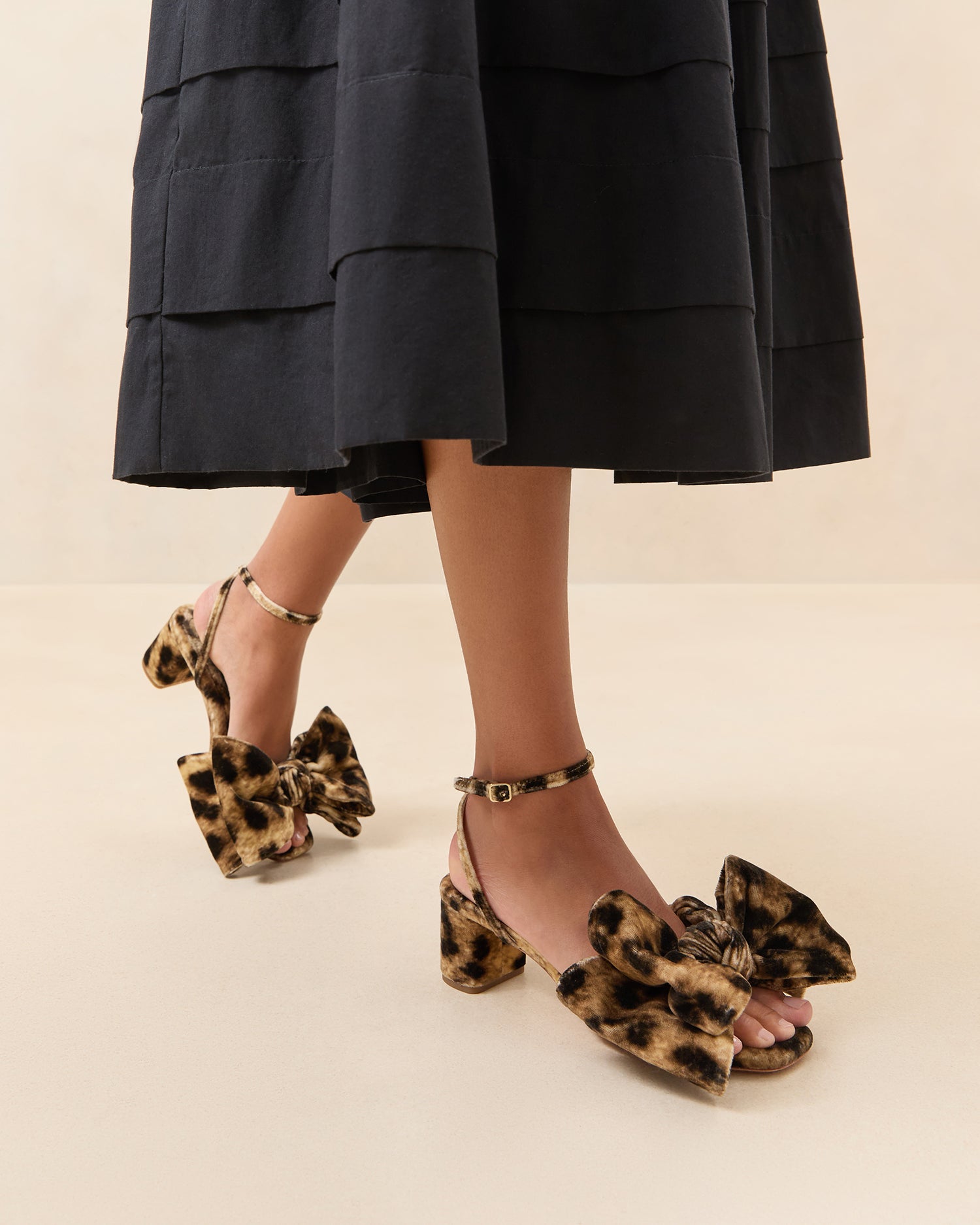 Carmen Leopard Velvet Bow Sandal